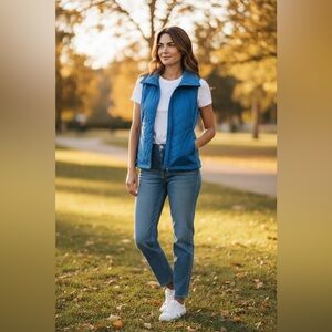 Columbia Women's Sportswear Vest Full Zip Pockets Small Blue Quilt Outdoor Chic